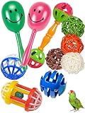 DIYUQISHI 10-Pack Bird Toys for Parrots – Natural Rattan & Plastic Bell Balls – Safe, Fun Cage Decor & Foot Exercise (1.5'' - 5.5'')