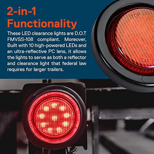 2Pc 2" Amber + Red Round Trailer Led Clearance Marker Lights [Dot Approved] [Reflector Lens] [Grommet] [Flush-Mount] [Waterproof Ip67] Marker Clearance Lights For Trailer Truck #TOP2