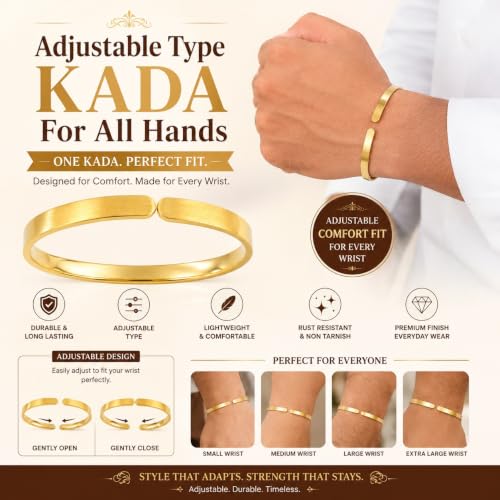 Image of ISHANA FASHIONS Pure Impon Panchalogam Plain Kada for Men | Premium Gold Look Traditional Cuff Bracelet | Durable, Stylish and Comfortable Metal Kada for Daily Wear, Office, Casual and Festive Occasions