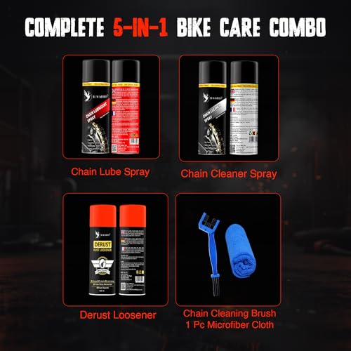 Image of BLACKBIRD Bike Care Kit, 1 Pcs each - Chain Lube 220ml, Chain Cleaner 220ml, De-Rust 120ml, Chain Cleaning Brush and 1 Microfiber Cloth