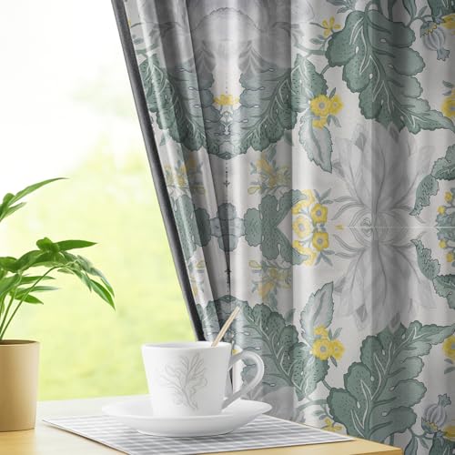 Image of LINENWALAS Printed Blackout Curtains for 5 Feet Window | Set of 2 | Printed Drapes | Thermal Insulated, Room Darkening Panels with Grommet Hanging for Living Room (Green jacobean)