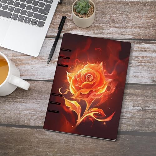 Carnet de notes A5 luxe anneaux acier inoxydable Flame Rose
