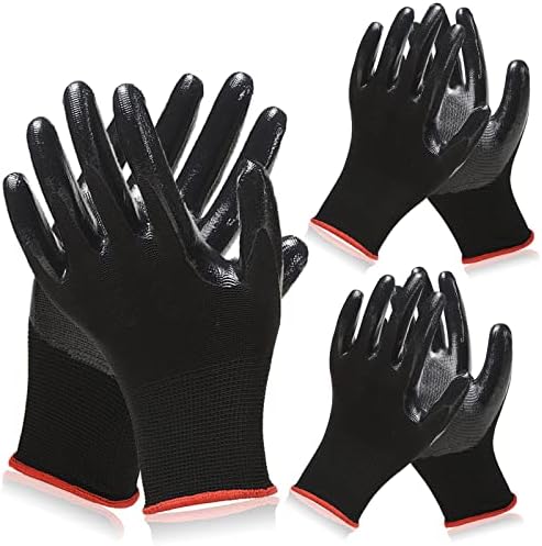 Safety Work Gloves, 3PCS PU Palm Gloves Gardening Gloves Dipping Gloves Outdoor Working Gloves Black Non-Slip Nitrile coating Workwear Gloves