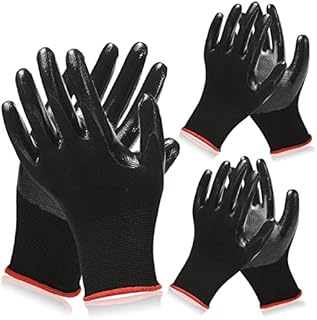 Safety Work Gloves, 3PCS PU Palm Gloves Gardening Gloves Dipping Gloves Outdoor Working Gloves Black Non-Slip Nitrile coating Workwear Gloves