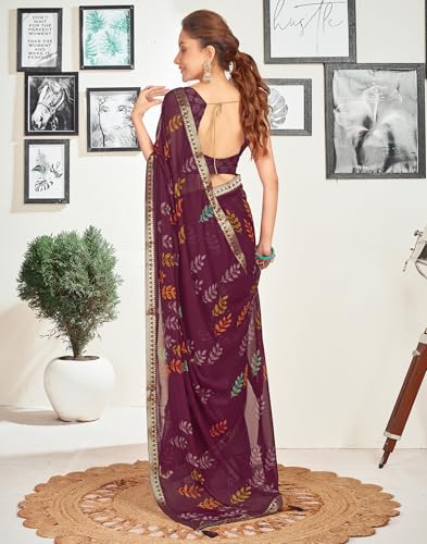 Image of SIRIL Women's Chiffon Printed Saree With Unstitched Blouse Piece