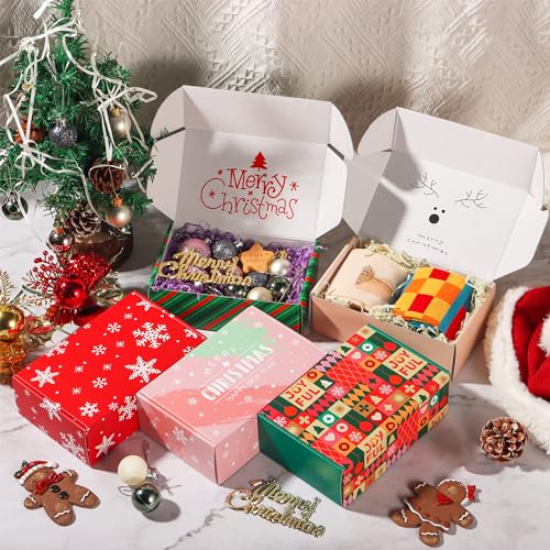 Image of 25 Pack 6x4x2 inch Small Gift Christmas Gift Box with Lid, Recyclable Corrugated Cardboard Shipping Boxes for Small Business,for Gift Packaging (6 inchx4 inchx2 inch 25 Pcs Xmas Mix Pattern)