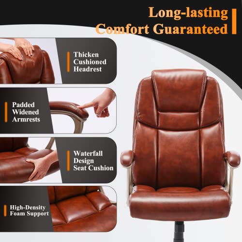 Neutype Executive Office Chair High Back Home Office Desk Chairs With Wheels Pu Leather Ergonomic Computer Chair With Lumbar Support Adjustable Height & Swivel Big And Tall Office Chair - Brown #TOP3
