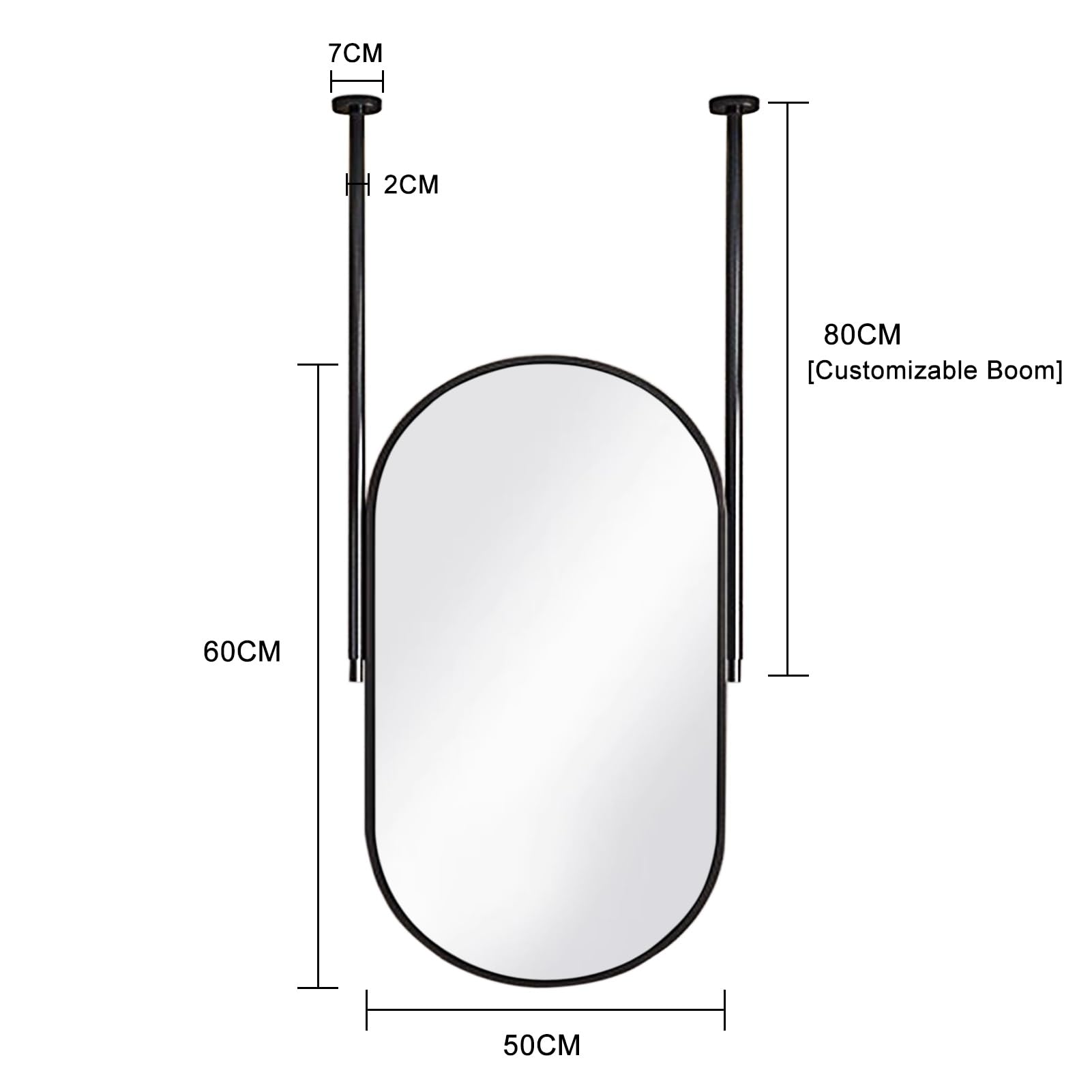 Owalne lustro do sufitu wiszące montowane lustro z czarną metalową ramą, dekoracyjne proste lustro do toaletki dom przedpokój sypialnia łazienka salon(50cmx60cm)