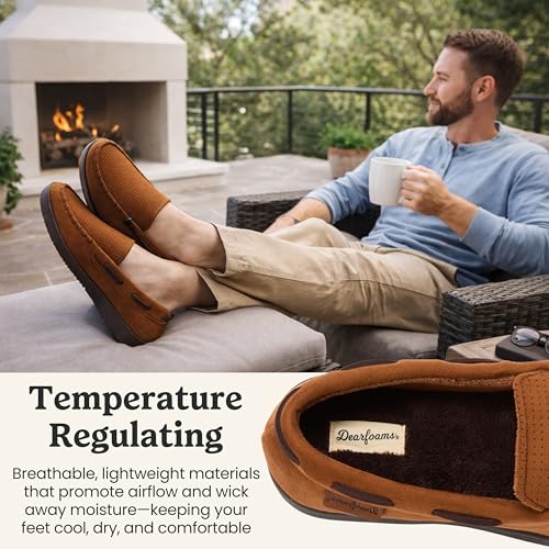 Image of Dearfoams Men's Keaton Moccasin House Shoes With Memory Foam, Indoor Slippers With Wide Widths