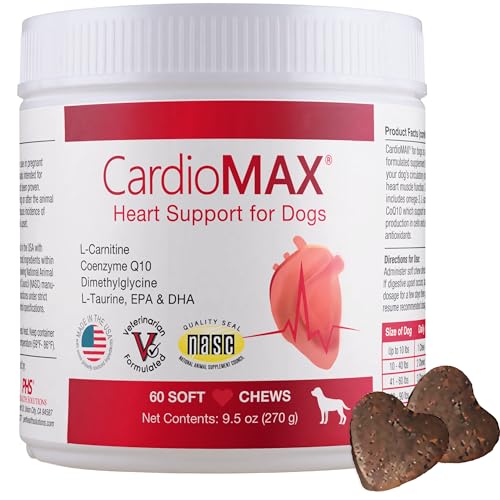 Heart Support Supplement for Dogs-Vet-Formulated, Antioxidant-Rich-L-Taurine, L-Carnitine,EPA,DHA,CoQ10-Aids Circulatory Strength, Cardiovascular Support, Heart Muscle Function-USA Made-60 Soft Chews