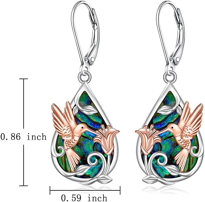 Hummingbird Earrings for Women Sterling Silver Abalone Rose Gold Hummingbird Dangle Drop Earrings Bird Jewelry Christmas Gifts - Image 4