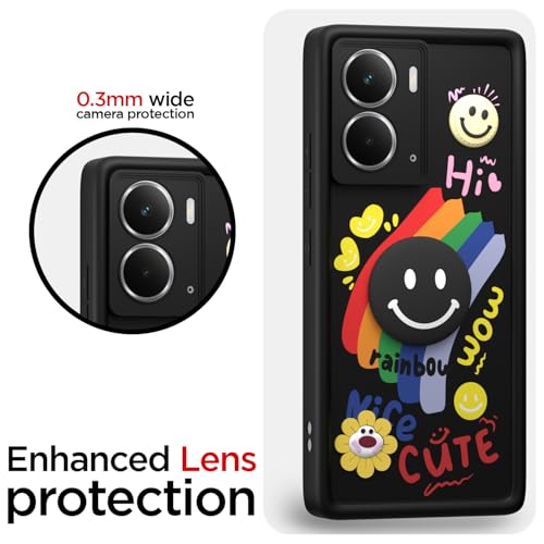 Image of Pikkme Back Cover for Realme P3 5G | Soft Silicone| Cute Rainbow Smile & 3D Cartoon Flower Design | Shockproof Raised Camera Protection Bumper Case (Black)