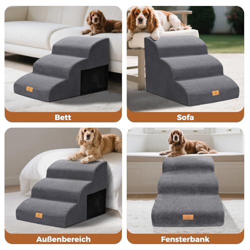 HEVOL Hundetreppe für kleine Hunde, 3 Stufen, 40 cm, rutschfest