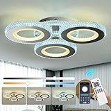 SZXYKEJI Modern 33W Ceiling Light 3-Rings LED Ceiling Light Fixture with Remote Control Chrome Acrylic Dimmable Flush Mount Stainless Steel Chandelier for Livingroom Dining Room Kitchen Bedroom.