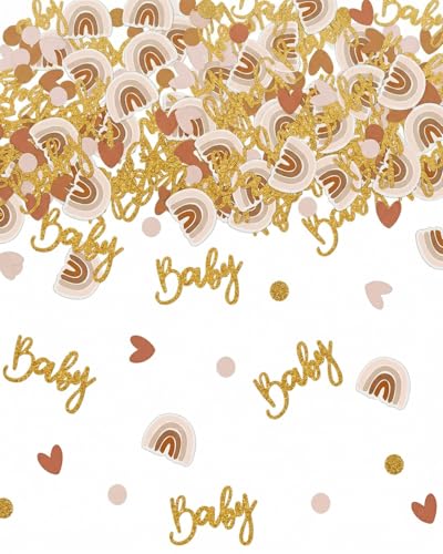 KAKFEL 100 Pièces Confettis de Table, Avec 4 Motifs Arc-en-ciel Bohème, Décoration de Table pour Baby Shower, Baptême, Communion, Fête Prénatale, Bricolage, Gender Reveal, Décoration Baby Shower