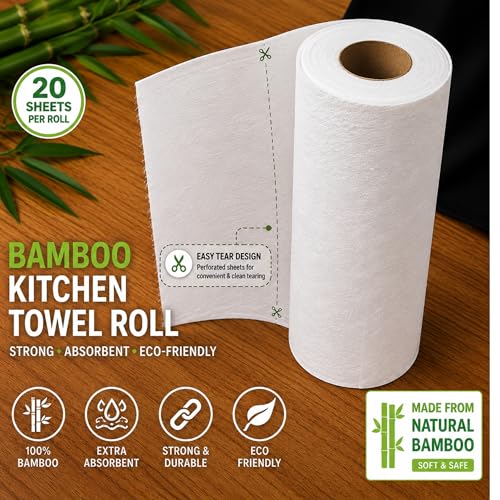 Image of LIFTOFF Bamboo Kitchen Towel Roll Reusable - 40 Sheets Washable Cleaning Wipes Up to 4000 Uses Ultra Absorbent - Eco-Friendly Alternative to Paper Towels-Multipurpose Kitchen & Home Use - Pack of 2