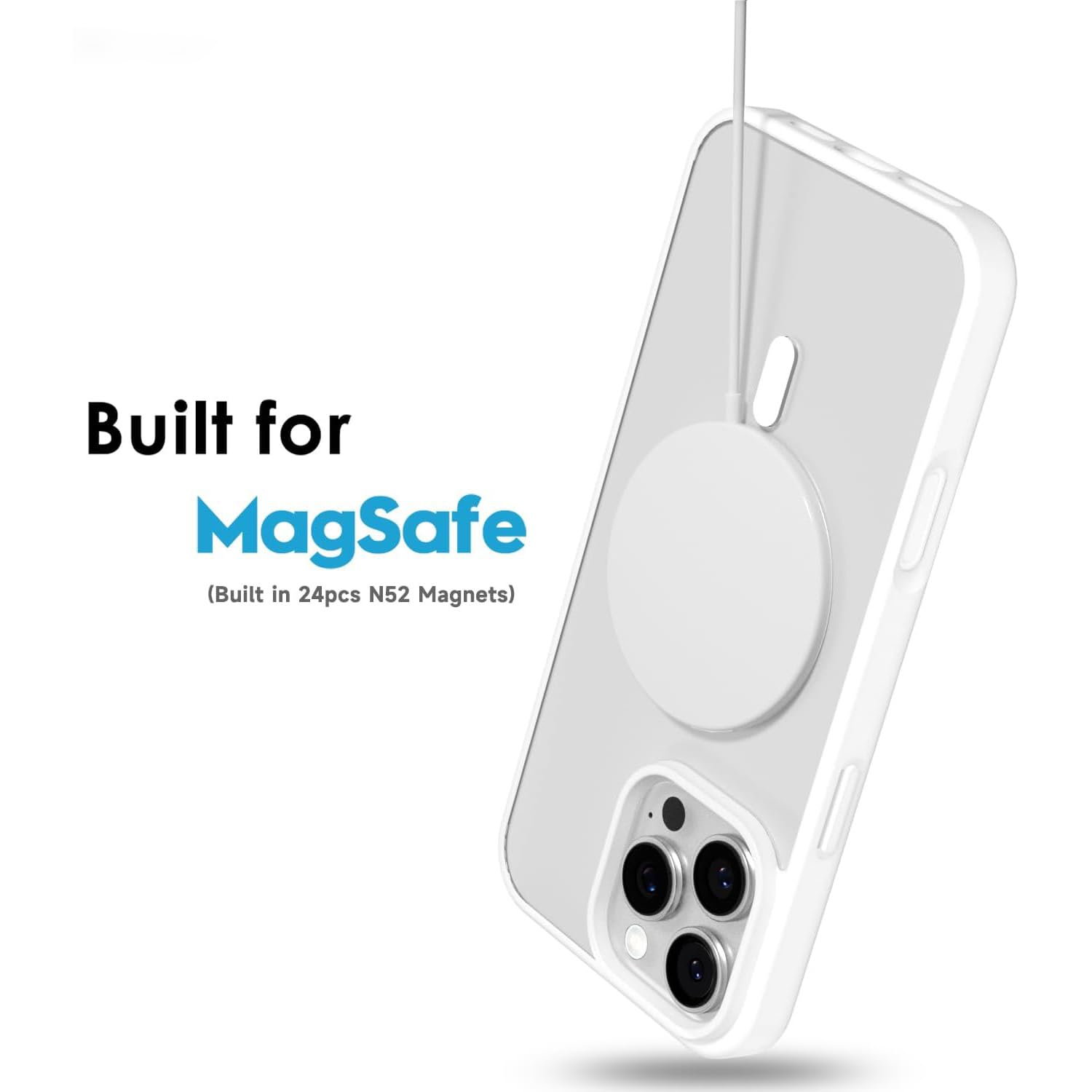 oakxco Funda Translúcida Magnética para iPhone 16 Pro, Compatible con Carga Inalámbrica Magsafe, Ultra Fina Slim Color Sólido No Amarilleo Elegante Protectora Case, Blanc