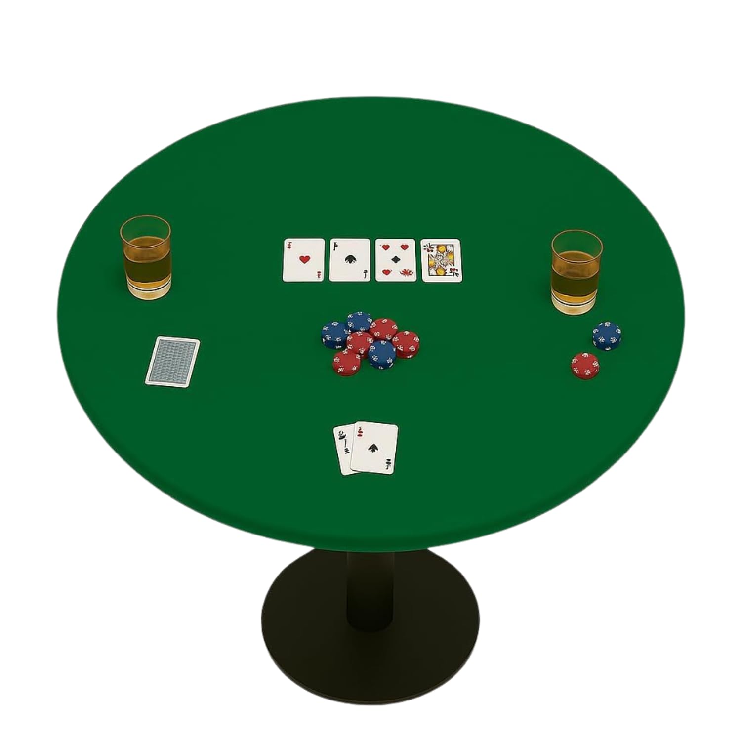 Felt Card Game Table Cover for Playing Cards Poker, Mahjong, Domino, Bridge and Board Game, Elastic Fitted Tablecloth for 54 to 60 Inch Round Tables- Green