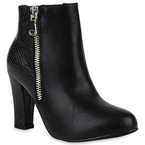 stiefelparadies Damen Schuhe Stiefeletten Klassische High Heels Boots Zipper 147045 Schwarz Lack 38 Flandell