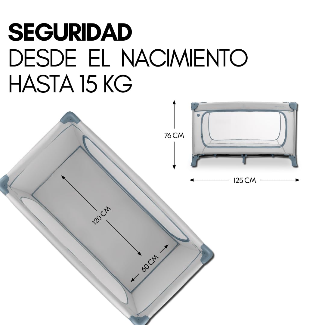 hauck Dream n Play Plus Set de Cuna de Viaje Bebe con Colchon y Mosquitera | Parque Infantil - Desde el Nacimiento con Bolsa - 120x60 cm - Dusty Blue