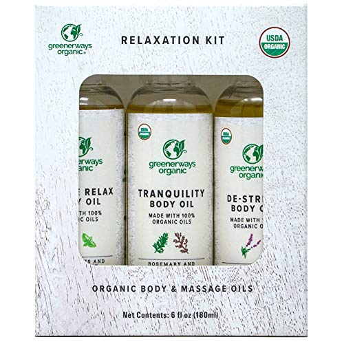 Greenerways Organic Relaxation Kit - Anti-Aging Skin Care Body Oil - Natural Therapeutic Massaging Oil - Cruelty Free And Paraben Free Body Oil - Certified By Usda - Pack Of 3 - 2 Oz #TOP24