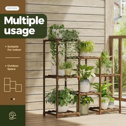 Image of Snazzy Plant Stand Indoor Outdoor Hexagonal Plant Stand for Multiple Plants Indoor Large Wooden Plant Shelf 7 Tiered Creative DIY Flowers Stand Rack for Living Room Balcony Patio Window