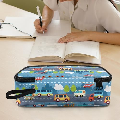 Image of Cartoon Car Boys Large Pencil Pouch for Kids Cool Pencil Case for Age 5-10 Children Pencil Container with Pen Slot Girls Pencil Bag for School Students Pencil Pouch Holder