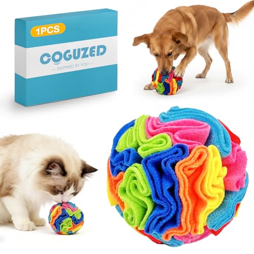 CoguZed Snuffle Ball for Dogs Interactive Enrichment Puzzle Slow Feeding Treat Dispensing Ball for Boredom Relief Machine Washable for Small Medium Large Breed Dogs