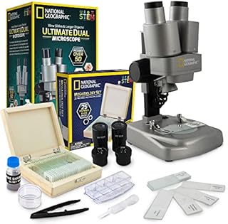 NATIONAL GEOGRAPHIC Microscope Science Kit - Dual LED Microscope for Kids, Ultra Bright 20x & 50x Magnification, 35 Microscope Slides and Covers, Most Complete Microscope Kit for Kids 8-12