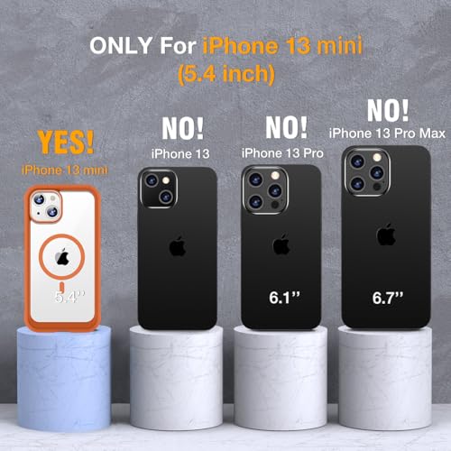Image of Miracase for iPhone 13 mini Case 5.4 inch,Full-Body Protection,Clear Bumper Case with Built-in 9H Tempered Glass Screen Protector,Military-Grade Drop Protection Outdoor Phone Case for 13 mini,Orange