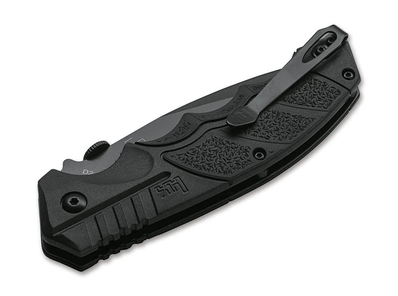 Heckler & Koch SFP Tactical Folder All Black Einhandmesser mit Gummirten Griff