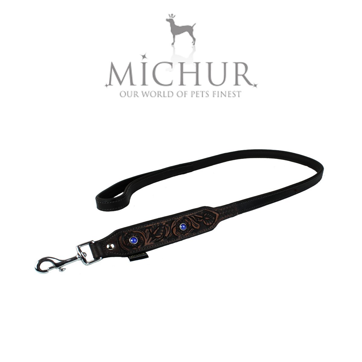 MICHUR Antonio Leine, Hundeleine Leder, Lederleine Hund, PASSEND ZUM Halsband ORDIC, BRAUN, Leder, mit blauen Steinchen