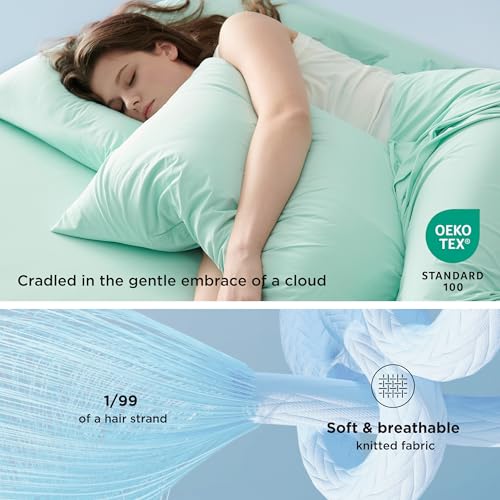 Bedsure Cooling Pillow Cases King Size Set of 2, Cool Pillowcases for Hot Sleepers and Night Sweats, Silky Soft & Breathable Cold Pillow Covers with Hidden Zipper, Green, 20x36 Inches