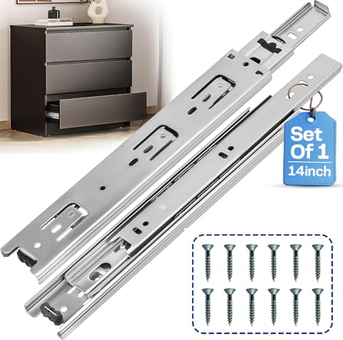 Ourshom 14 Inch Drawer Slides 1 Pairs (2pcs) Side Mount Rails - Heavy Duty Full Extension Ball Bearing Drawer Slide Glides for Cabinet Kitchen Dresser Runners - Draw Slides Sliders 100Lb Capacity
