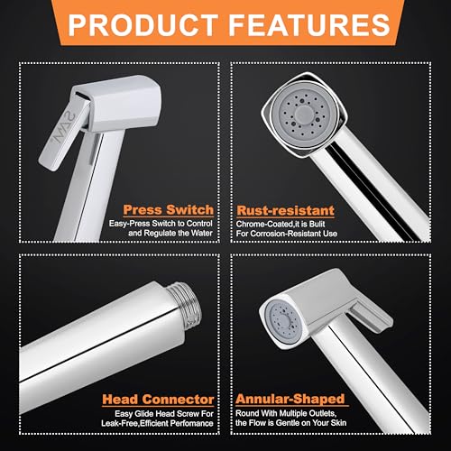 Image of SAM Aqua Health Faucet Set Water Saving Health Faucet 1 Meter Flexible Hose and Wall Mount for Toilet | Jet Spray