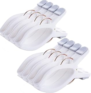 8 Pack Beach Towel Clips for Beach Chairs White Jumbo Size Towel Clamps Lounge Pool Chairs Plastic Clothes Pegs Hanging Clip Clamps Large for Cruise Vacation
