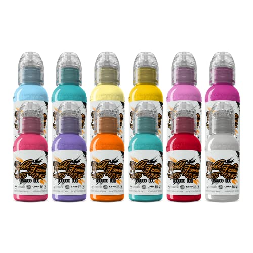 World Famous Tattoo Ink - 12 Color Pastel Tattoo Kit - Professional Tattoo Ink in Color Assortment,...