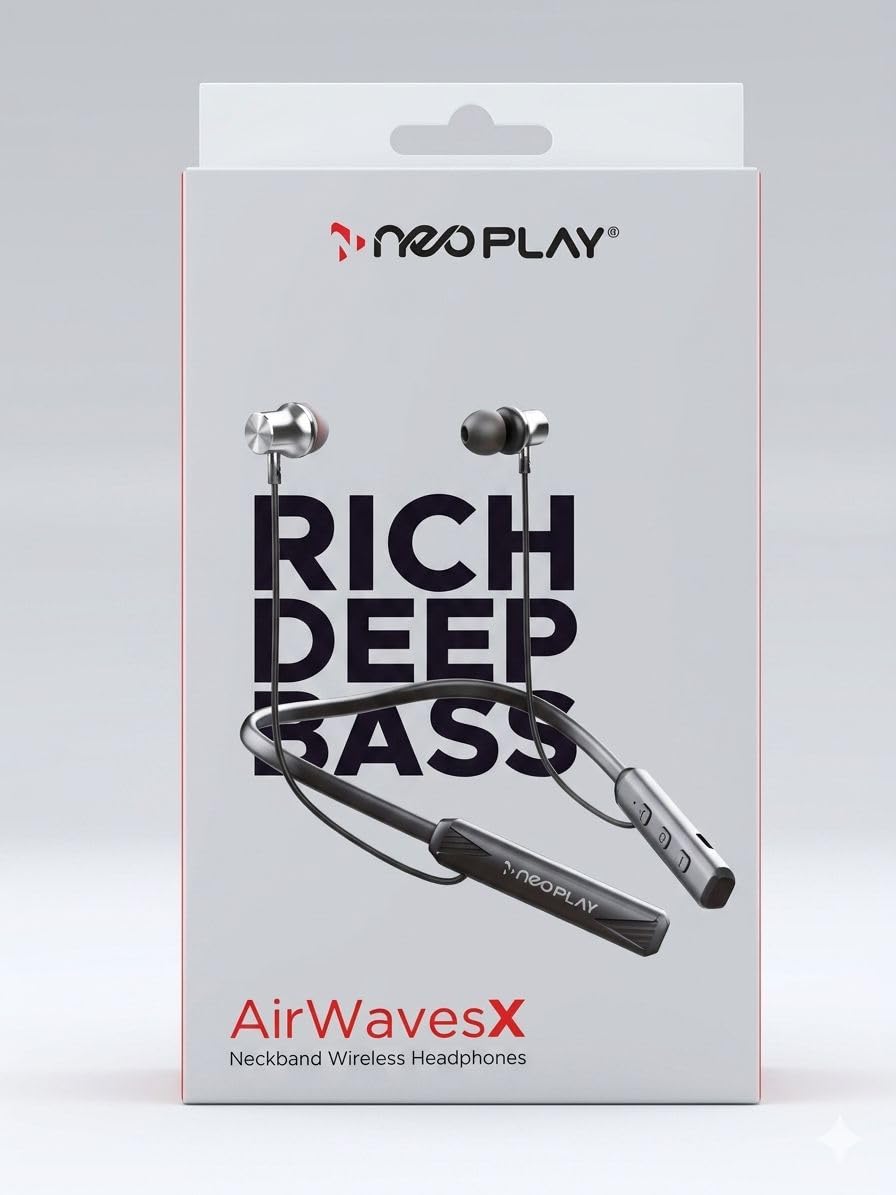 NeoPlay AirWavesX Neckband Wireless Headphones, Pure Bass, Bluetooth 5.3, 20 Hrs Music, IPX4, Type C Charging-image-10