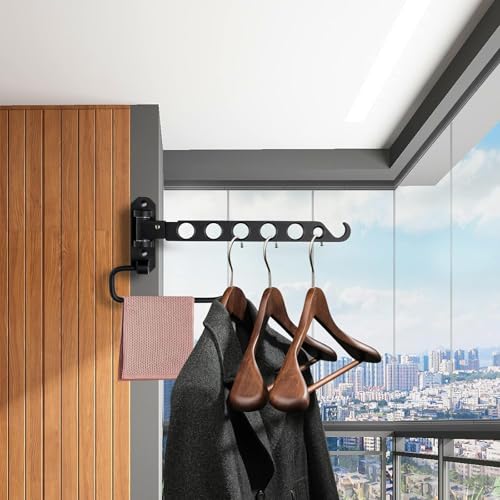 JOLY FANG Kleiderhaken klappbar, Wand Kleiderständer Wandhaken Klapphaken für Balkon Badezimmer Waschküche (Schwarz-U, 1 Stück) – Ansicht 5
