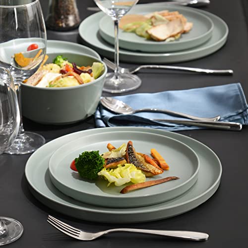 FINE&NICE 12pcs Sage Green Melamine Dinnerware Set