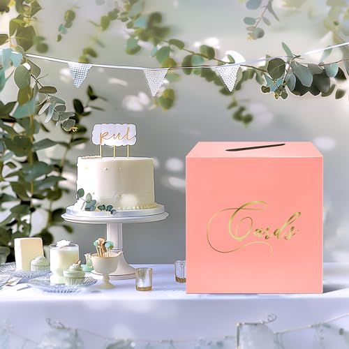 Image of Pink and Gold Card Box Gift Card Box Holder Envelope Box for Wedding Birthday Baby Shower Retirement Party Card Box
