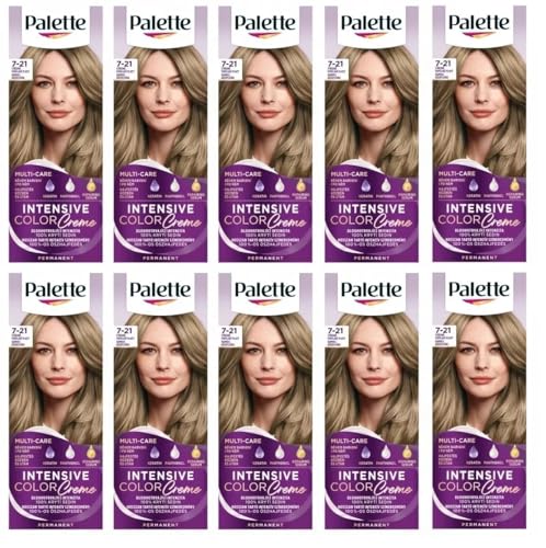 Blond moyen coloration cheveux Palette Intensive Color Cream 7-21 lot de 10 boîtes complètes
