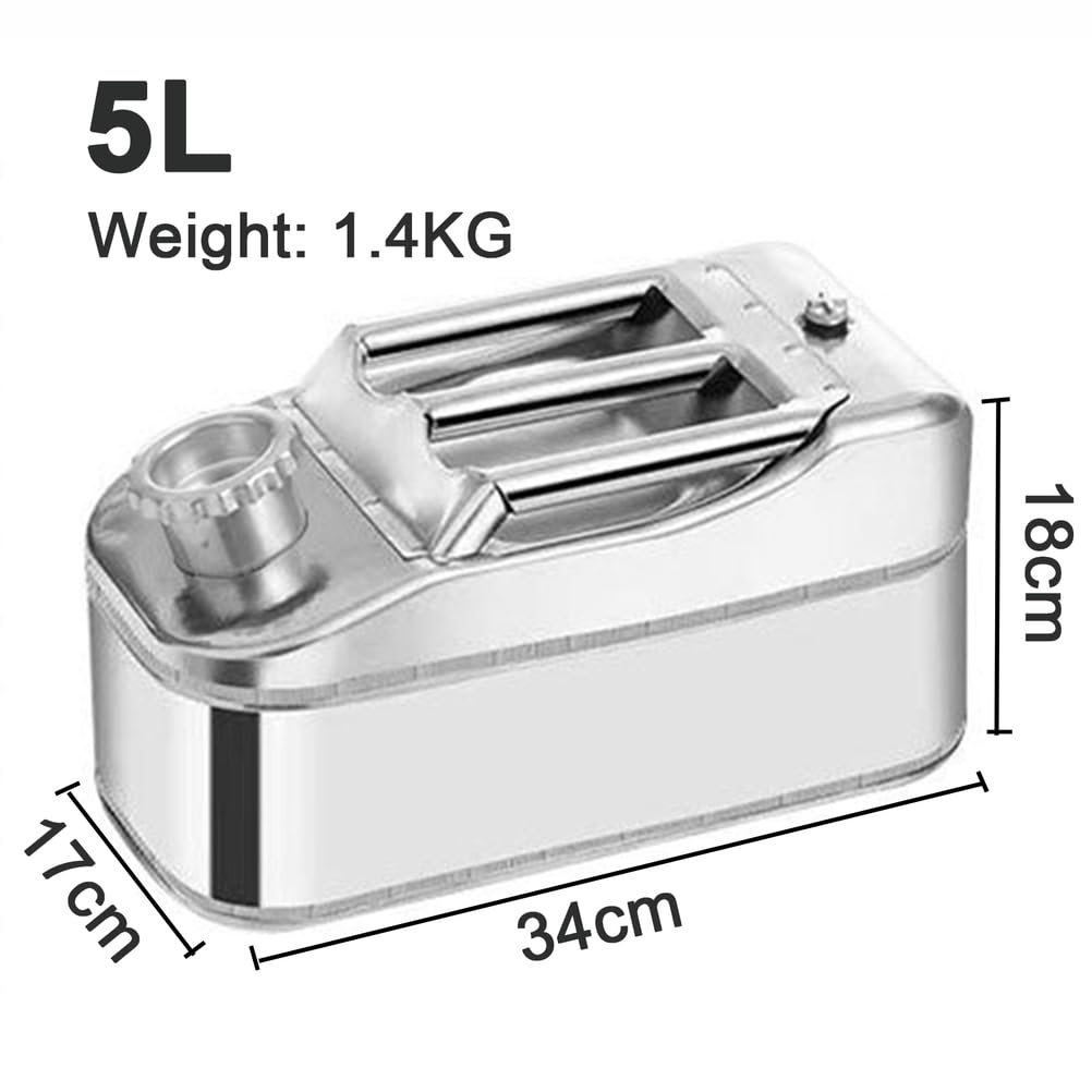 Générique Bidon De Carburant De 5l,10l,15 L,20l pour Essence, Diesel, Réservoir, Réservoir De Secours,Bidon D'essence avec Tuyau en Plastique,Bidon De Réserve en Acier Inoxydable,5L