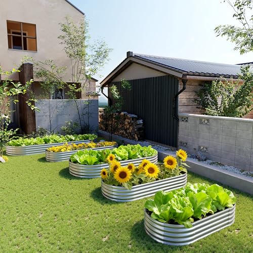 Image of Galvanized Raised Garden Bed Outdoor, 4x2x1ft(2Pack) Metal Heavy Duty Planter Boxes for Gardening, Easy Assemble Bottomless Small Oval Plant Container Kit for Vegetable, Flower, Fruit, Silver