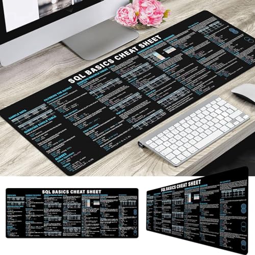 Image of SQL Cheat Sheet Desk Mat for Database Administrators, Analysts, and Programmers, Quick Key, Large Anti-Slip Keyboard Pad Mouse Mat KMH