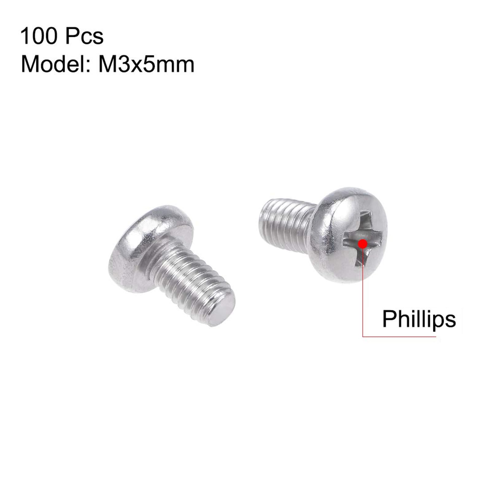 MACHSWON M3x5mm Machine Screws Pan Phillips Cross Head Screw 304 Stainless Steel Round Head Cross Screw Fasteners Bolts 100Pcs - Image 2
