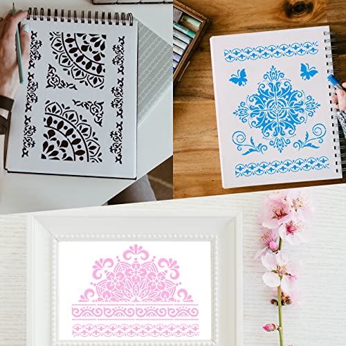 9 Pieces (8.3 x 11 Inch) Mandala Stencils, Reusable Stencils for DIY Painting on Wood, Wall, Floor, Tile Fabric, Furniture Stencils Painting Template