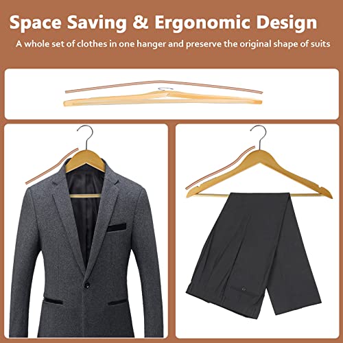 Dedu Wooden Hangers With Shoulder Grooves 24 Pack, Wooden Coat Hangers For Closet Heavy Duty With Non Slip Strip, Suit Hangers With Pant Bar 360° Swivel Hook For Shirt, Weeding Dress, Pants (Natural) #TOP4