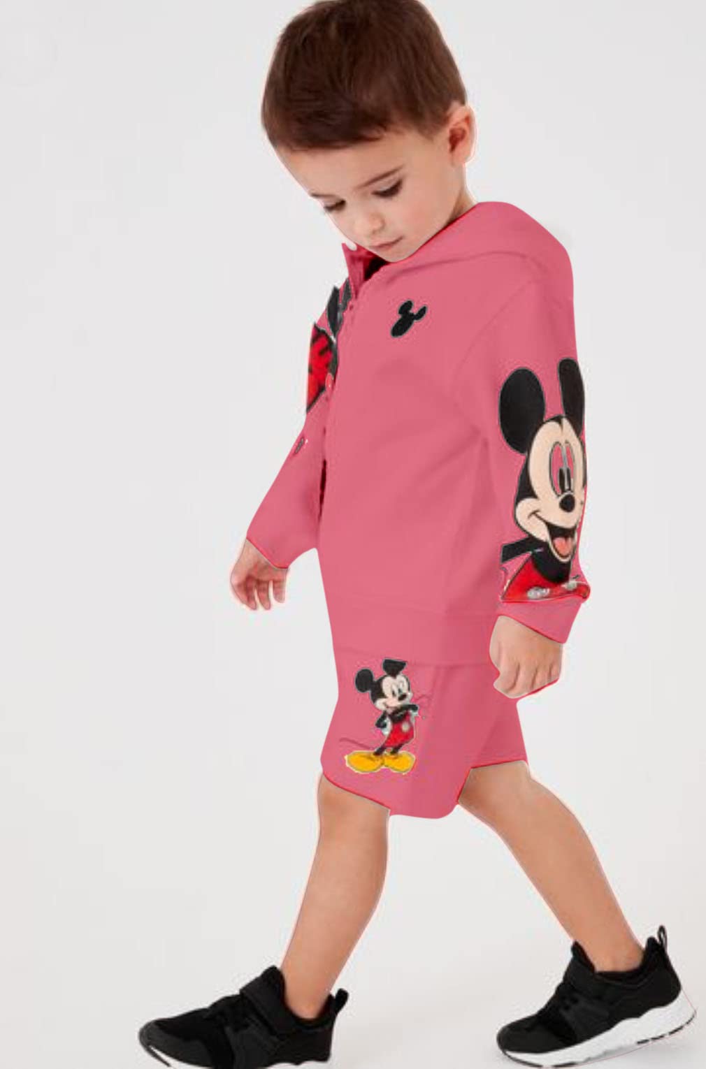 BLOOD PANTHER Unisex Baby Boy's Poly Cotton Cartoon Print Long Sleeve Zipper Regular Hoodie with Shorts (Pink) Size :- 2-3 Years 2