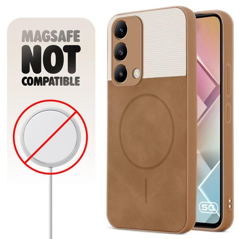 Image of Bintage Mac Safe Design Hard Slim Back Case | Soft Border Camera Protect | Dual PU Leather Finish Back Cover Compatible for Oppo Reno7 5G - White & Brown